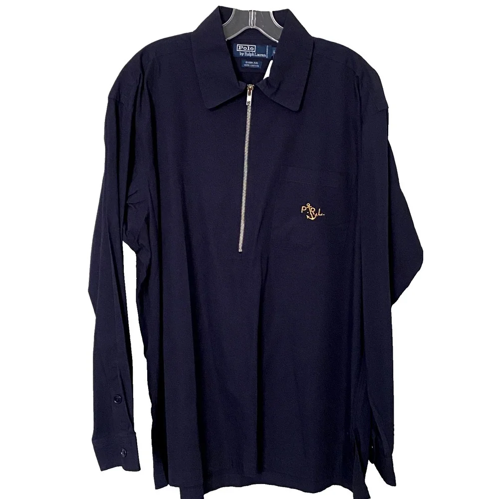Vtg RALPH LAUREN POLO Half Zip Cotton L  Quinn PULLOVER Shirt SAILING Anchor NWT